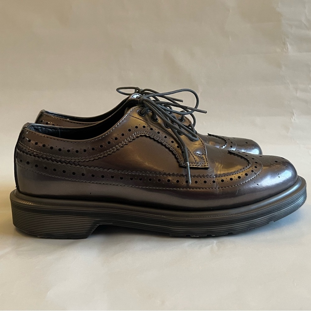 Dr Martens Wingtip Metallic Pewter Patent Brogues Saddle Shoes SZ 8